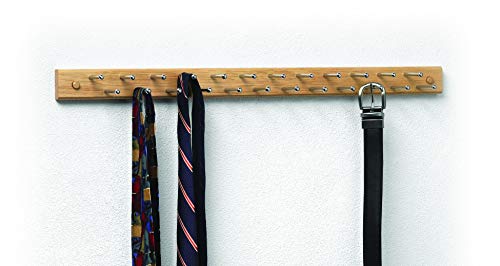 Spectrum Diversified Wooden Closet Storage Wood 24-Peg Tie & Belt, Scarf & Jewelry Rack, Wall-Mounted Tie Rack & Closet Organizer, Natural