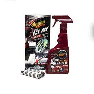 meguiar’s g1116eu quik clay bar starter kit with 80g of clay and 473ml detailer to safely remove surface bonded contaminants such as tar, tree sap, overspray and industrial fallout