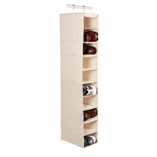 Richards Homewares Hanging Ten Shoe Large Shelf Organizer-Canvas/Natural 50" x 14" x 8"