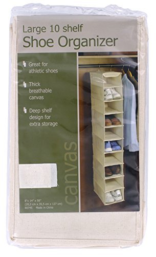 Richards Homewares Hanging Ten Shoe Large Shelf Organizer-Canvas/Natural 50" x 14" x 8"