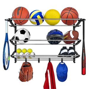 lynk® sports rack garage organizer – sports equipment storage wall mount – black