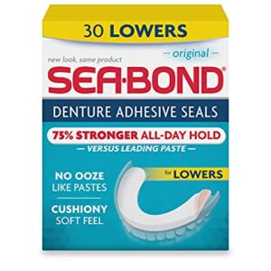 Sea Bond Secure Denture Adhesive Seals Lowers Original, Zinc Free, All Day Hold, Mess Free, 30 Count