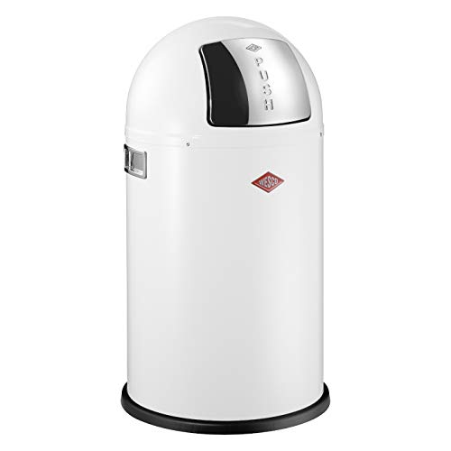 Wesco Pushboy Junior - German Made - Push Door Trash Can, Powder Coated Steel, 5.8 Gallon / 21 L , White