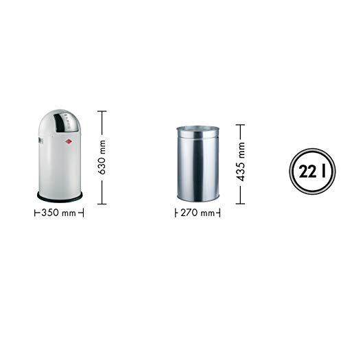 Wesco Pushboy Junior - German Made - Push Door Trash Can, Powder Coated Steel, 5.8 Gallon / 21 L , White