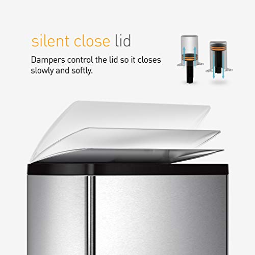 Simplehuman 50 Liter / 13.0 Gallon Rectangular Kitchen Step Trash Can, Brushed Stainless Steel