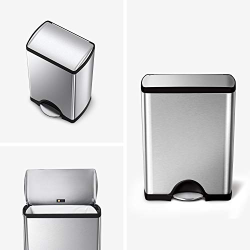 Simplehuman 50 Liter / 13.0 Gallon Rectangular Kitchen Step Trash Can, Brushed Stainless Steel