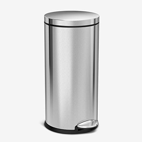 simplehuman 30 Liter / 8 Gallon Round Step Trash Can, Brushed Stainless Steel,15.1 x 12.4 x 25.6 inches