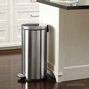 simplehuman 30 Liter / 8 Gallon Round Step Trash Can, Brushed Stainless Steel,15.1 x 12.4 x 25.6 inches