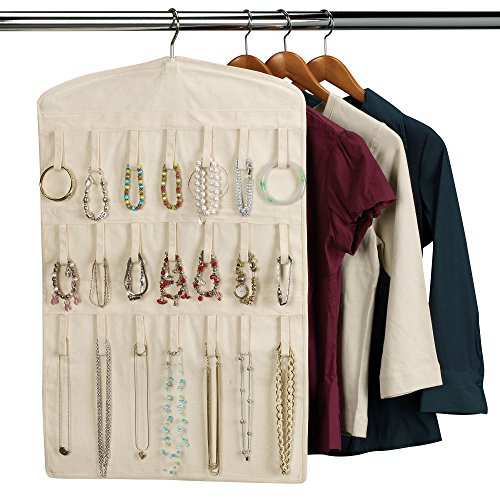 Household Essentials Bracelet and Necklace Hanging Jewelry Organizer, Natural Canvas