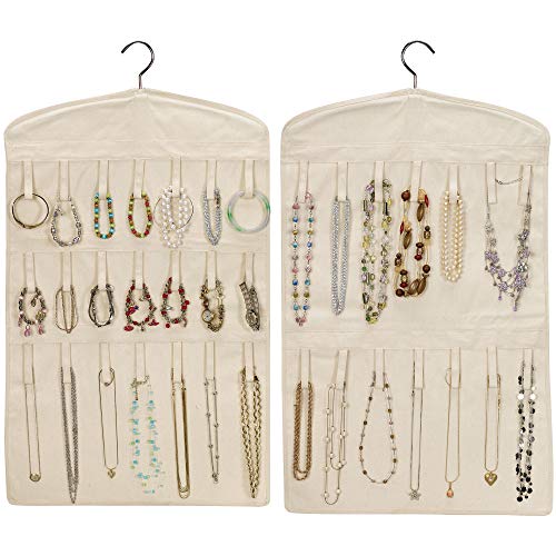 Household Essentials Bracelet and Necklace Hanging Jewelry Organizer, Natural Canvas