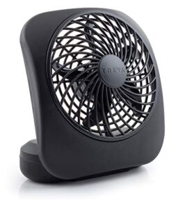 treva 5-inch portable desktop battery powered fan, 2 cooling speeds with compact folding & tilt design (black)