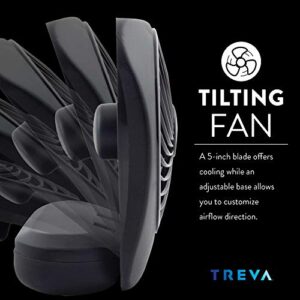 Treva 5-Inch Portable Desktop Battery Powered Fan, 2 Cooling Speeds with Compact Folding & Tilt Design (Black)