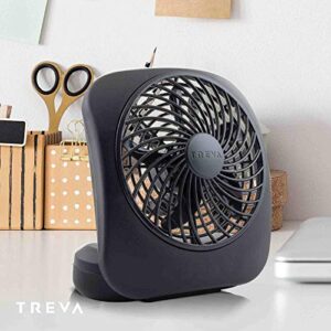 Treva 5-Inch Portable Desktop Battery Powered Fan, 2 Cooling Speeds with Compact Folding & Tilt Design (Black)