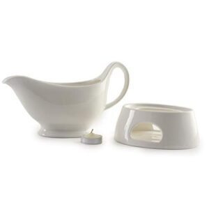Norpro Porcelain Gravy Sauce Boat with Stand and Candle, 16oz, White