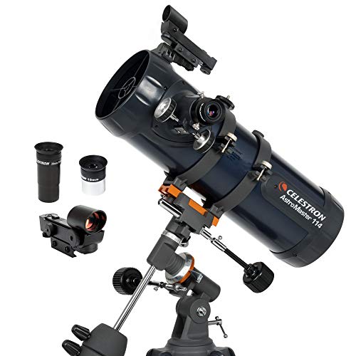 Celestron - AstroMaster 114EQ Newtonian Telescope - Reflector Telescope for Beginners - Fully-Coated Glass Optics - Adjustable-Height Tripod - Bonus Astronomy Software Package