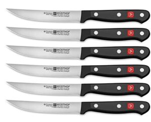 wusthof gourmet six 6-piece german precise laser cut high carbon stainless steel kitchen steak knife set – model 9728
