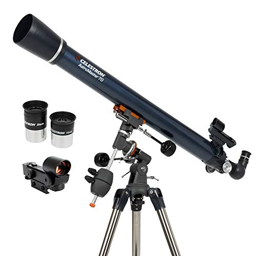 Celestron - AstroMaster 70EQ Refractor Telescope – Refractor Telescope for Beginners - Fully-Coated Glass Optics - Adjustable-Height Tripod - BONUS Astronomy Software Package