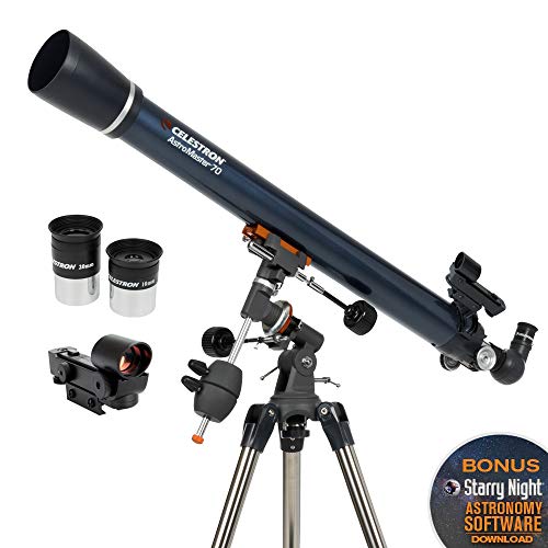 Celestron - AstroMaster 70EQ Refractor Telescope – Refractor Telescope for Beginners - Fully-Coated Glass Optics - Adjustable-Height Tripod - BONUS Astronomy Software Package