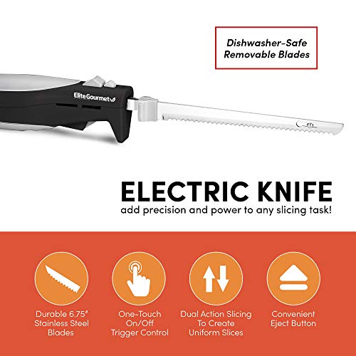 Elite Cuisine EK-570B Electric Knife with 2 Serrated Blades and Easy Eject, Black (Stainless Steel)