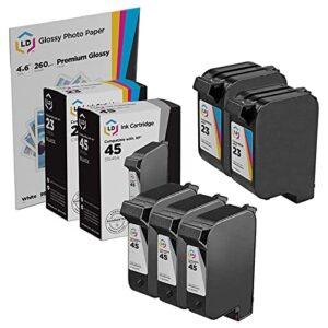 ld products remanufactured replacements for hp 45 black 51645a & hp 23 c1823d color ink cartridges (3 black, 2 tri-color, 5-packs) combo set / combo pack – clarity vibrant and long-lasting ink formula