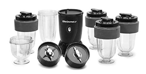 Elite Gourmet EPB-1800 17-Piece Personal Drink Mixer Blender, Sports Blender 16 Oz capacity, Includes Chopping and Blending Blade, Drink Lids and Extra Cups