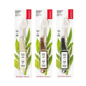 radius toothbrush source floss brush bpa free & ada accepted improve gum health & reduce gum issues – medium – cornstarch/ wood/money – pack of 3