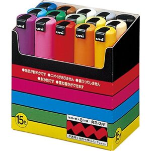 posca set of 15 acrylic paint pens with bold point tips, paint markers for rock painting, fabric, glass paint, metal paint, and graffiti