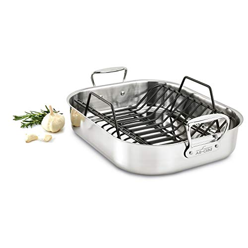 All-Clad Stainless Steel E752C264 Large 13 x 16-Inch Roaster with Nonstick Rack Cookware, 25-lbs, Silver