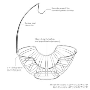 Spectrum Diversified Contempo Ellipse Holder Modern Kitchen Countertop Bowl & Banana Tree, Steel Wire Fruit Basket, Produce Saver & Banana Hanger, Chrome