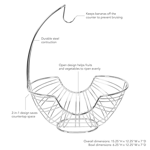 Spectrum Diversified Contempo Ellipse Holder Modern Kitchen Countertop Bowl & Banana Tree, Steel Wire Fruit Basket, Produce Saver & Banana Hanger, Chrome