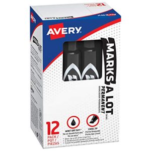 marks-a-lot avery permanent marker, regular chisel tip, black (07888), 12 markers