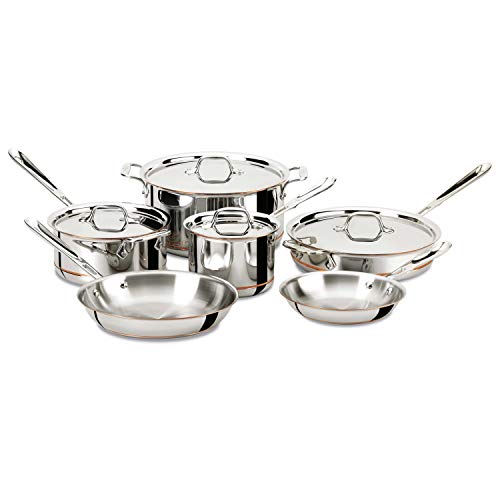 All-Clad 600822 SS Copper Core 5-Ply Bonded Dishwasher Safe Cookware Set, 10-Piece, Silver