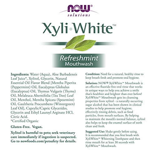 NOW Solutions, Xyliwhite™ Mouthwash, Refreshmint Flavor, Naturally Freshens Breath, Cleanses Teeth and Gums, 16-Ounce