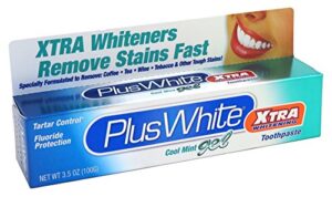 plus white xtra whitening toothpaste – removes tough stains from coffee, smoking, wine & more – anti-cavity, plaque & tartar control (cool mint gel, 3.5 oz)