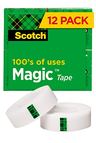 Scotch Magic Tape, 12 Rolls, Numerous Applications, Invisible, Engineered for Repairing, 3/4 x 1000 Inches, Boxed (810K12)