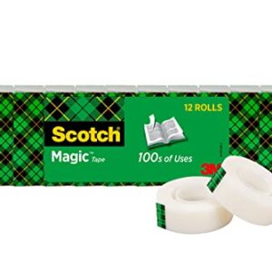 Scotch Magic Tape, 12 Rolls, Numerous Applications, Invisible, Engineered for Repairing, 3/4 x 1000 Inches, Boxed (810K12)