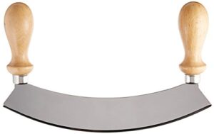 stainless steel rocking mezzaluna knife with wood handles, 10 inch