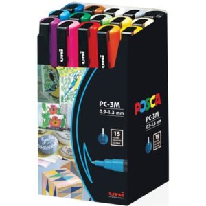 uni-posca paint marker pen – fine point – set of 15 (pc-3m15c)
