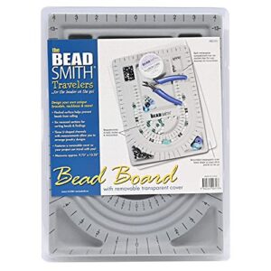 The Beadsmith Bead Board with Cover, Grey Flocked, 3 U-Shaped Channels, 6 Recessed Compartments, 9.75 x 13.25 inches, Design Boards for Creating Bracelets, Necklaces and Other Jewelry