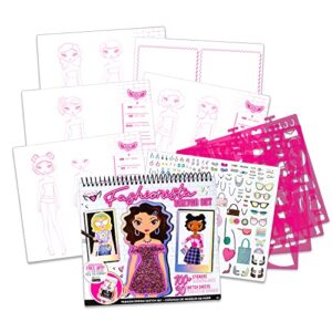 fashion angels fashion design sketch portfolio – sketch book for beginners, sketch pad with stencils and stickers for kids 6 and up, brown(covers may vary)