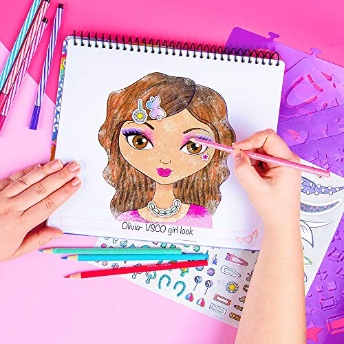 Fashion Angels Make-up & Hair Design Sketch Portfolio (11452) Sketchbook for Beginners, Sketchbook with Stencils and Stickers for Ages 6 and Up