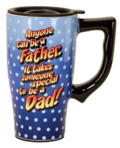 spoontiques – ceramic travel mugs – anyone can be a father cup – hot or cold beverages – gift for coffee lovers
