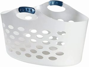 rubbermaid 1.5 bushel capacity durable versatile flex n carry portable flexible laundry basket with convenient carrying handles, white