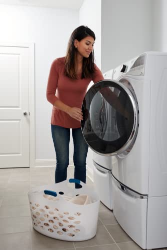 Rubbermaid 1.5 Bushel Capacity Durable Versatile Flex N Carry Portable Flexible Laundry Basket with Convenient Carrying Handles, White