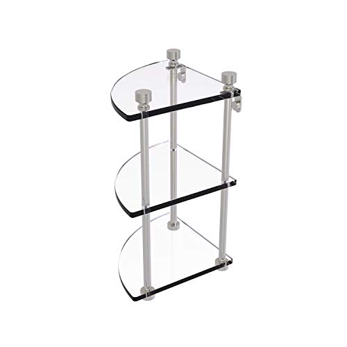 Allied Brass FT-6 Foxtrot Collection Three Tier Corner Glass Shelf, Satin Nickel