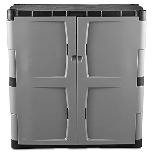 Rubbermaid Freestanding Storage Cabinet with Doors, 18"D x 36"W x 37"H, Medium, Gray/Black, Two-Shelf Lockable Cabinet for Indoor/Outdoor/Garage Storage for Garden Tools/Lawn Care Accessories