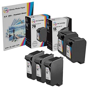 ld remanufactured ink cartridge replacements for hp 15 & hp 78 (3 black, 2 color, 5-pack)