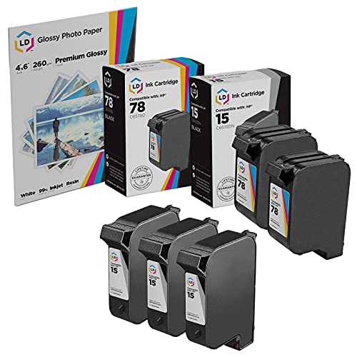 LD Remanufactured Ink Cartridge Replacements for HP 15 & HP 78 (3 Black, 2 Color, 5-Pack)