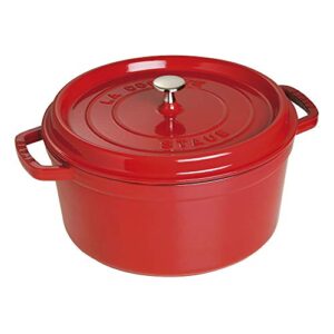 staub cast iron 7-qt round cocotte – cherry, made in france
