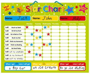 magnetic reward / star / responsibility / behavior chart for up to 3 children. rigid board 16″ x 13″ (40 x 32cm) with hanging loop